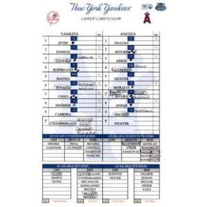 Angels at Yankees 9 14 2009 Game Used Lineup Card (MLB Auth)   Other 