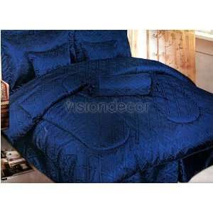 Victorian Luxury Navy Blue Jacquard King Size Bed in a Bag Comforter 