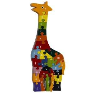   Wooden Alphabet Animal Themed Teaching Puzzle   Giraffe: Toys & Games