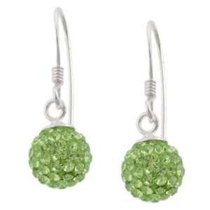  Sterling Silver Green Crystal Ball Drop Earrings: Jewelry