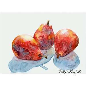  3 Red Pears Watercolor  Daily Painting, Painting a Day By 