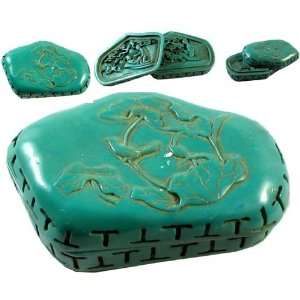 Chinese Turquoise Carved Loving Couple Box 