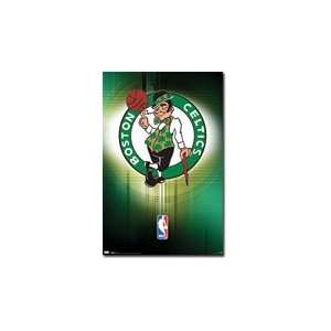 Black Painted Wood Framed Boston Celtics Logo Sports Poster 22x34 