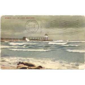 1911 Vintage Postcard Stormy Day on Lake Michigan   Chicago Illinois