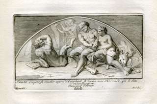ANTIQUE PRINT  FAUN  HERCULES  OMPHALE  Bossuit 1727  