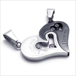 Stainless Steel Black / Silver Lovers Heart Pendant Chain Necklace 