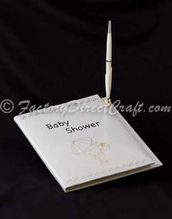 White Baby Shower Guest Registry Sign In Book with Pen  