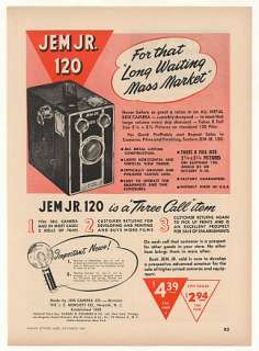 1948 Jem Jr 120 Metal Box Camera Trade Print Ad  