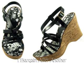 New JLO Brook Ladies Black Leather Platform Sandals Shoes Size 10 M 