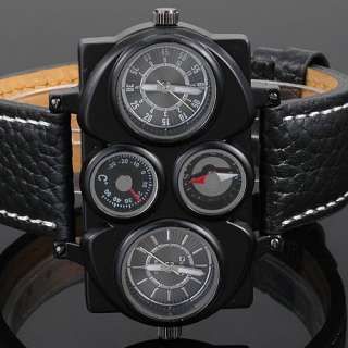 Black Sport Dual Time GMT Mens Quartz Watch Leather 2011 Christmas 