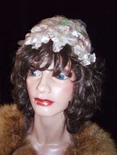 Vintage 50s Adjustable Silk Flower Veiled Hat  