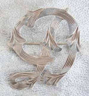 Signed 60s JE Sterling Silver Script D Mexican Brooch  