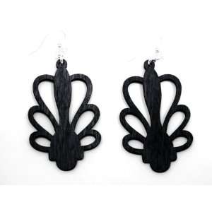  Black Satin Floral Ribbon Wooden Earrings: GTJ: Jewelry