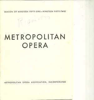 11/23 1951 Metropolitan Opera Program  RIGOLETTO  