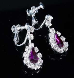 Purple Teardrop Tassels Rhinestone Necklace Earring Set  