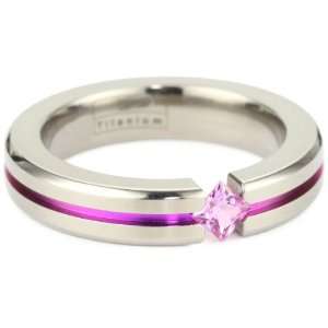   Titanium Princess Cut Pink Sapphire with Pink Anodized Channel, Size 7