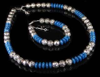 Denim Lapis Sterling Silver Rose Bead Necklace Bracelet  