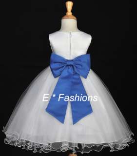 WHITE ROYAL BLUE FLOWER GIRL DRESS 12M 18M 2 3 4 6 8 10  