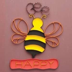    Metal Rustic Handmade Bee Happy Wall Sign   60538: Home & Kitchen