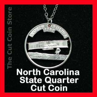North Carolina 25¢ NC Quarter Cut Coin Necklace Kitty Hawk Wright 