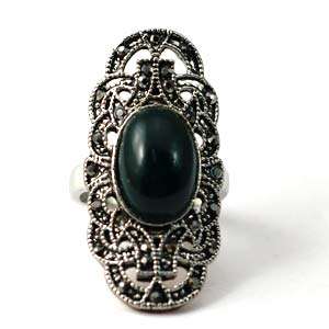d7389 Size 9 Tibetan Silver Green Craft Gems Diamante Zircon CZ 