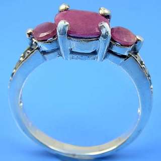 925 Sterling Silver Natural Marcasite and Natural Ruby Ring (YSR 211)