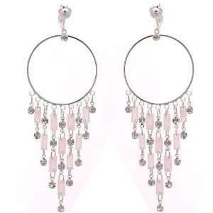  Bailee Silver Pink Crystal Clip On Earrings Jewelry