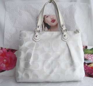   COACH Poppy Signature White & Silver Lurex Glam Tote Bag 16289  