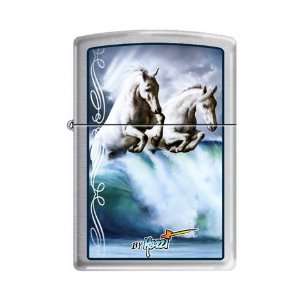   Horses/Waves Brushed Chrome Lighter, 7388