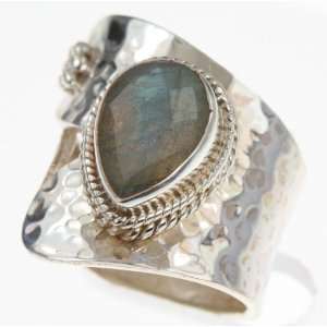   Sterling Silver FACETED LABRADORITE Ring, Size 6.5  8, 6.74g Jewelry