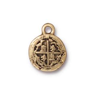 22K Gold Plated Pewter Pirate Piece of Eight Charm 17mm (1)  