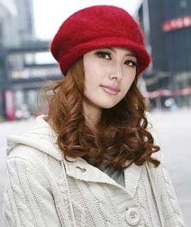 Genuine Rabbit Fur Ski Winter Womens Hat/Cap Red  