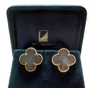   alhambra earrings in black mother of pearl set in 18karat yellow gold