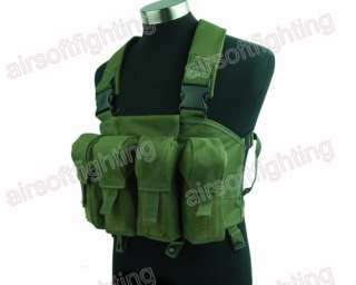 Tactical 4 Pouches Magazine Carry Chest Rig Vest Olive Drab A  