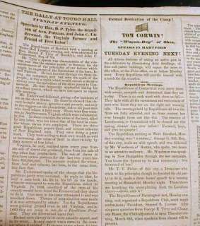 1860 newspaper REPUBLICAN PARTY Wide Awakes w Headlines ELECTION of 