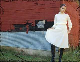 Vintage 70s Ivory Slinky Sheer Lace Knee Length Dress  