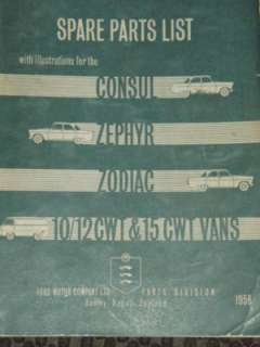 1956 CONSUL ZEPHYR ZODIAC VANS 10/12+ SPARE PARTS LIST  