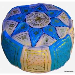  Moroccan Leather Pouf Blue & Beige Color: Home & Kitchen