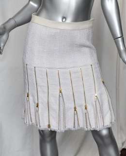 ALEXANDER MCQUEEN Beige Boucle Check Tweed Multi Zipper Pleated Skirt 