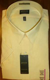 Men Arrow Classic Fit Yellow Color Stripes Dress Shirt Wrinkle Free 