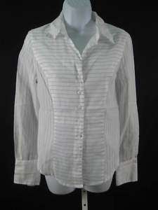 RODIKA ZAHIAN White Cotton Stripe Button Down Shirt 40  