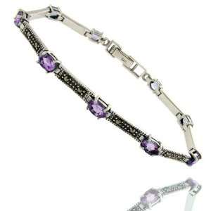   : Sterling Silver Genuine Amethyst Marcasite Tennis Bracelet: Jewelry