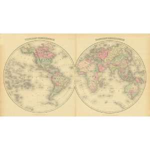   Colton 1881 Antique Map of the World in Hemispheres