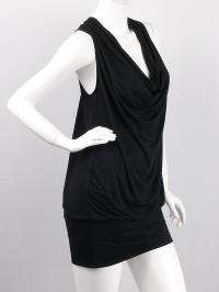 Black Drape Sleeveless BandedHip Mini Dress Tunic L  