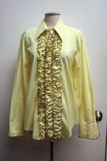 Vtg 70s Mens Ruffle Yellow Prom Tuxedo Shirt Sz M  