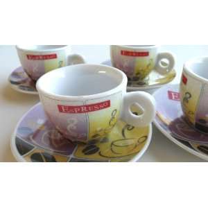 Espresso Coffee Cups Set of 4 Demitasse Cups with European Coffee Bean 
