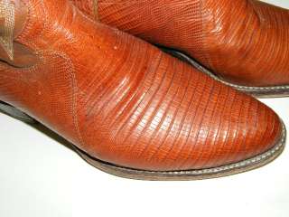 Vintage Justin Cowboy Western Boots Mens 8.5 Lizard Reptile Stitched 
