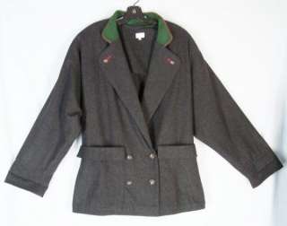 Trachten GERMAN Wool Gray Jacket Red Green 36 Elle F  