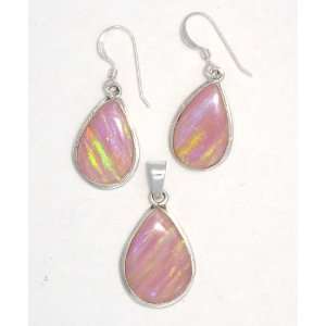   Pink Opal Earrings & Pendant Sterling Silver Made in US: Jewelry