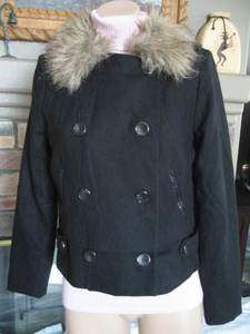 NWT 2b bebe FUR Trim Collar JACKET COAT Double Breasted Front Buttons 